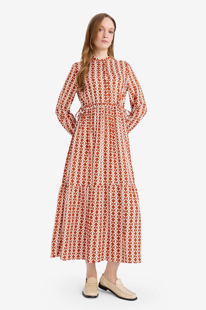DeFacto Orange Woman Regular Fit Printed Viscose Dress Casual - Image 2